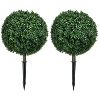 HOMCOM - Arbres topiaires artificiels en buis 27,6 po avec piquets de fixation au sol - vert - ensemble de 2-Boule topiaire réaliste en buis avec feuilles d’eucalyptus pour plus de texture et un aspect naturel 