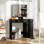 HOMCOM Vanity Desk with Mirror and Shelves - 35.4" L x 15" W x 54.3" H - Black-Comes with a door cabinet, a handy drawer, three open storage shelves and an open compartment 