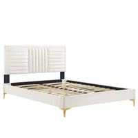Modway Sofia Channel Tufted Performance Velvet Queen Platform Bed with  Gold Metal Legs - White-Queen Platform Bed