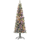 HOMCOM 6' Snow-Flocked Pencil Artificial Christmas Tree with Remote - Green-Warm white and multicoloured LED lights enhance festive ambiance 