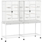 PawHut - grande cage à oiseaux 64 po, cage à perroquet en métal sur roulettes - blanc-Structure en métal solide, fil d'acier et plastique robuste 
