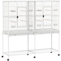PawHut - grande cage à oiseaux 64 po, cage à perroquet en métal sur roulettes - blanc-Structure en métal solide, fil d'acier et plastique robuste 