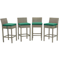 Modway - Conduit Terrasse extérieure Rotin en osier Tabouret de bar - Gris vert clair - Ensemble de 4-Tabouret de bar extérieur moderne