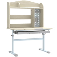 Qaba - Bureau pour enfants, table d’étude réglable en hauteur avec plateau incliné, rangement - naturel-Hauteur réglable de 19,9 po à 28,5 po H (50,5-72,5 cm) pour une posture et un confort optimaux  
