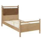 Modway Leni Twin Size Vegan Leather and Wood Platform Bed Frame - Light Oak Canyon-Wood Slatted Support