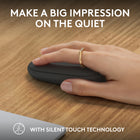 Logitech Pebble Mouse 2 M350s Slim Bluetooth Wireless Mouse - Portable - Lightweight - Customizable Button - Graphite-Make a Big Impression on the Quiet: Let your work speak louder than your clicks, Pebble Mouse 2 M350s is a quiet mouse with Silent Touch Technology that removes 90% click noise 
