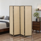 HOMCOM 4 Panel Handwoven Freestanding Room Divider for Bedroom - Brown-Adds boho flair with hand-woven panels, creating a stylish and inviting atmosphere.
