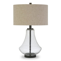 Hudson&Canal - Lampe de table Lagos de 58 cm de haut avec abat-jour en tissu - Verre grainé/Bronze noirci/Lin-Design côtier pour votre salon, votre espace de travail ou votre table de chevet