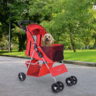 PawHut - Poussette pour chien pliage en un clic, poussette pour animal de compagnie avec porte-gobelet, 4 roues, transporteur de voyage avec freins, rouge-Coussin amovible pour différents besoins 