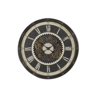 Monarch Specialties Clocks 30" Round Oversized Wall Clock - Brown -Trendy and stylish 30" round wall clock in a rich, dark brown finish with an open, moving gear mechanism in bronze metal for a touch of industrial design