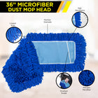 Gritt Commercial Microfiber Looped Dust Mop Pad Head - 36" x 5" - Blue - 12 Pack-Offers better bacteria removal than traditional cotton mops