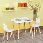 Qaba Kids Wooden Table and Chairs 3-Piece Set - Bear Design - White-Cute bear shape design with rounded corners 