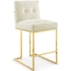 Modway Privy Gold Stainless Steel Performance Velvet Counter Stool - Gold Ivory-Glam Deco Kitchen Counter Stool