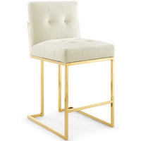 Modway Privy Gold Stainless Steel Performance Velvet Counter Stool - Gold Ivory-Glam Deco Kitchen Counter Stool
