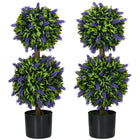 HOMCOM 2.3' Potted Artificial Plant Ball Tree with Lavender Flowers - Green - 2 Pack-Set of two decorative artificial plants, suitable for indoors and outdoors 