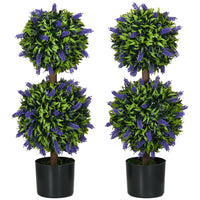HOMCOM - Arbre boule artificiel en pot 2,3 pi avec fleurs de lavande - vert - lot de 2-Lot de deux plantes artificielles décoratives, adaptées pour l’intérieur et l’extérieur 
