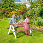 Outsunny - Table de pique-nique pour enfants, ensemble table et chaises en bois pour activités extérieures, pour enfants de 3 à 8 ans - marron-Convient jusqu'à quatre enfants, chaque banc supportant jusqu'à 110 lb (50 kg)
