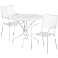 Table de jardin ronde de 35,25 po en acier blanc et 2 chaises au dossier carré, intérieur/extérieur [CO-35RD-02CHR2-WH-GG]-Ensemble comprenant 1 table et 2 chaises
