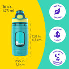 Bubba - Bouteille d’eau pour enfants Flo bubba, 473 ml, large ouverture, manchon en silicone, couvercle à bouton-poussoir, scuba/lumière vive-Design portable avec une poignée de transport intégrée et un couvercle à bouton-poussoir pour boire d’une seule main