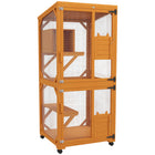 PawHut 31.5" L Outdoor Large Catio Cat House with Wheels and Resting Box - Orange-Wooden cat enclosure houses 1-3 cats 