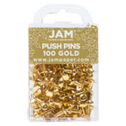 JAM Paper Colourful Push Pins - Gold - 100 Pack-Plastic Head Thumb Tacks | Colour: Gold