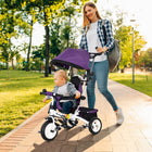 Qaba - Tricycle poussette 6 en 1 pour bébé avec panier et canopée - violet-Dossier : 7,9 po l x 12,6 po H (20l x 32H cm) 