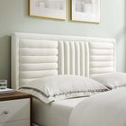 Modway - Sofia Lit plateforme Queen en velours haute performance avec capitonnage vertical et pieds en métal doré - Blanc-Système de soutien en lattes de bois