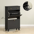 HOMCOM Narrow Shoe Cabinet with 2 Flip Drawers for Storage - Black-The flat top displays decor or stores essentials