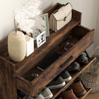 HOMCOM Narrow Shoe Cabinet with 2 Flip Doors & Top Drawer - Rustic Brown-Industrial shoe cabinet matches the home furniture of most styles