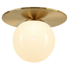 Hudson&Canal - Plafonnier encastré Amma de 30,5 cm de large avec abat-jour en verre - Laiton brossé/blanc-Associé à un abat-jour en verre tambour blanc