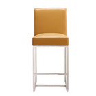 Manhattan Comfort Element 16.34" Modern Faux Leather Upholstered Counter Stool - Camel and Polished Chrome - 2 Pack-Includes Footrest Base