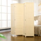 HOMCOM 4 Panel Bamboo Hand-Woven Freestanding Room Divider for Home Office - Natural Wood-Woven design bamboo panel with rose gold and silver thread for a natural tone and chic style
