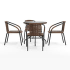 Table ronde en verre/métal 28 po, bordure en rotin brun foncé et 4 chaises empilables en rotin brun foncé (TLH-087RD-037BN4-GG)-4