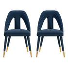 Manhattan Comfort - Lot de 2 chaises de salle à manger modernes Neda 53 cm, revêtement en velours bleu nuit-Chaise de salle à manger moderne pour salle à manger et usage de chaise de travail