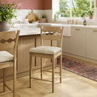 Modway - Jax Bois de chêne Tabouret de comptoir avec dossier ondulé en rasoir et coussin in Rayure d’avoine en chêne usé-Coussin de siège en tissu