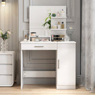 HOMCOM Vanity Desk with Mirror and Shelves - 35.4" L x 15" W x 54.3" H - White-With an anti-tipping design at the back, you can secure it to the wall for safety 