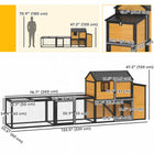 PawHut - Grand poulailler, maison de poules en bois 134 po L avec enclos - jaune-Plateau coulissant pratique pour un nettoyage quotidien rapide et sans effort 

