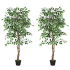 Outsunny - Arbre de ficus artificiel en pot 5,3 pi pour décoration intérieure de la maison - vert - Paquet de 2-Bel ensemble de deux plantes artificielles au design de ficus 