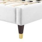 Modway Current Performance Velvet Full Platform Bed with Wood Legs and Gold Sleeves - White-Assembly Required
