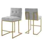 Modway Privy Upholstered Fabric Counter Stool - Gold Light Gray - Set of 2-Glam Deco Kitchen Counter Stool