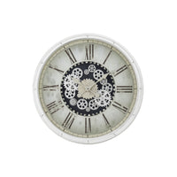 Monarch Specialties Clocks 30" Round Oversized Wall Clock - White -Bring a stylish and trendy accent piece to your home decor with this large, oversized 30" round wall clock with a striking gear mechanism design in a chic white finish
