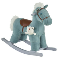 Qaba - Cheval à bascule en peluche sur rockers en bois - bleu-Jouet à bascule traditionnel avec un design amusant de cheval 