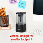 Staples Classroom Electric Heavy Duty Use Pencil Sharpener - Black-High-capacity container with overflow prevention catches pencil mess