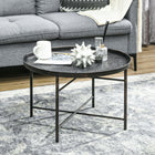 HOMCOM - Table basse ronde 24 po avec plateau martelé en métal - étain-Plateau martelé fait main qui prévient les éclaboussures et ajoute du style