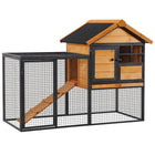 PawHut 36" H Wood and Metal Large Rabbit Hutch with Slide-Out Tray - Black/Natural-High quality fir wood and metal frame in exquisite build with elevated living room, run backyard, ramp and door 