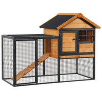 PawHut - Clapier pour lapin en bois-métal grande taille avec tiroir amovible 48 po L x 25 po l x 36 po H-Bois de sapin de haute qualité et cadre en métal dans une construction exquise avec salon surélevé, enclos extérieur, rampe et porte 