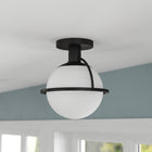 Hudson&Canal - Plafonnier semi-encastré Cieonna de 23,5 cm de large avec abat-jour en verre - Bronze noirci/blanc-Une finition en bronze noirci fabriquée à la main est appliquée sur la base en métal