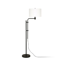 Hudson&Canal Polly Height-Adjustable Floor Lamp with Fabric Shade - Blackened Bronze/White-Industrial design for your living room, office space, bedroom, or reading nook