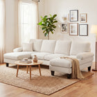 HOMCOM U-Shaped Sectional Couch with Pillow-top Armrests - Beige-Plush back cushions and pillow-top armrests add extra comfort and support  