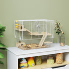 PawHut Hamster/Gerbils Cage with Food Dish - White-Includes a running wheel, wooden hut, bathroom, ramp, food bowl, and platforms